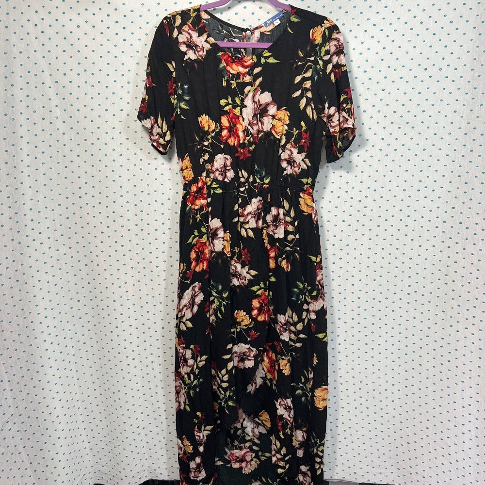 JM By Truly Me Black Floral Faux Wrap High-Low Dress